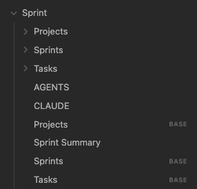 The files and folders generated in a new Sprint workspace